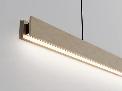 Minimalist Modern Wooden Linear Pendant Light With LED Strip And Ambient Lighting 3d model