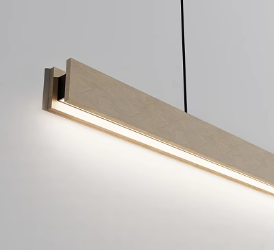 Minimalist Modern Wooden Linear Pendant Light With LED Strip And Ambient Lighting 3d model