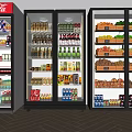 Commercial Display Refrigerators In Store With Beverages Fruits And Vegetables On Shelves
