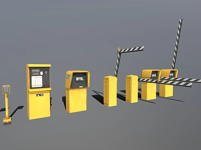 Yellow Industrial Equipment for Barrier Gate Systems With Control Boxes And Railings 3d model
