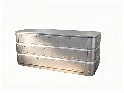 Industrial Style Cash Register Counter with Metallic Surface Riveted Details and Layered Design 3d model