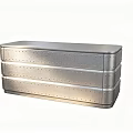 Industrial Style Cash Register Counter with Metallic Surface Riveted Details and Layered Design