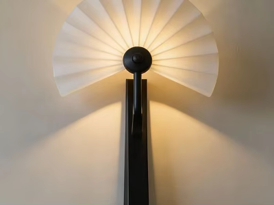Fan Shaped Wall Light With White Lampshade And Black Body Soft Illumination 3d model