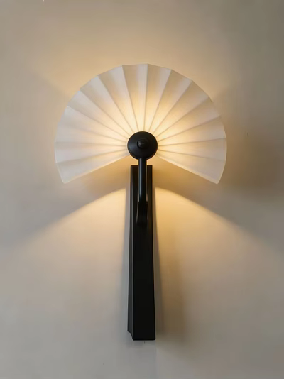 Fan Shaped Wall Light With White Lampshade And Black Body Soft Illumination 3d model