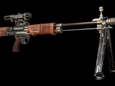 Vintage Military Rifle With Telescopic Sight Wooden Stock Metal Barrel And Tripod 3d model