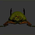 Stunning Metallic Green Shiny Beetle With Prominent Horns And Orange Legs