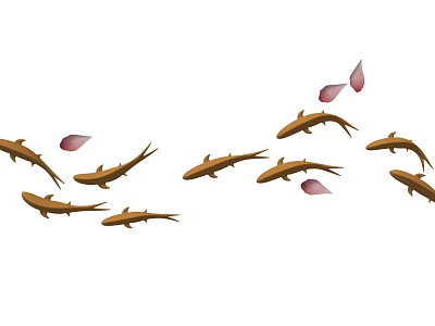 Wall Decor With Brown Fish And Pink Petals Artistic Design 3d model