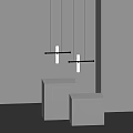 Modern Linear Pendant Lights With Metal Crossbar Over White Display Cubes