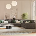 Modern Living Room Interior With Gray L shaped Sofa Round Coffee Table And Geometric Rug