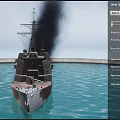 Military Warship Cannon Firing With Flames And Smoke At Sea Surface