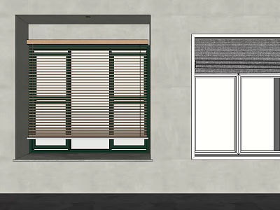 Stylish Wooden Venetian Blinds On Window With Green Frame For Home Interior 3d model