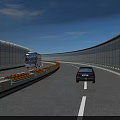 Urban Road Infrastructure Featuring Sound Barriers Median Strip With Flowers And Vehicles