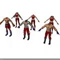 3D Fighting Character Models With Red Pants And Boxing Gloves In Various Poses