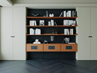 modern bookcase book decoration venetian blinds black wood floor 3d model