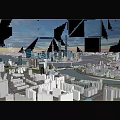 Detailed Aerial Planning of Urban Cityscape with River Skyscrapers Bridge and Green Spaces
