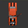 Red Racing Car With Open Hood Doors Exposed Engine Number 74 And MCS Logo