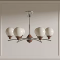 Modern Minimalist Chandelier With White Globes And Brown Bases On Metal Frame
