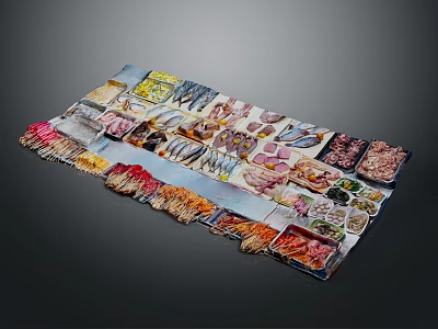 Various Colorful Food Items Arranged in Vibrant Assorted Platter 3d model