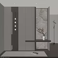 Modern Entryway Console And Side Cabinet With Leaf Pattern Wall Hanging Lights And Flower Vase