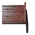 Wooden Finish Bedside Table With Two Drawers And Metal Handles On Black Legs