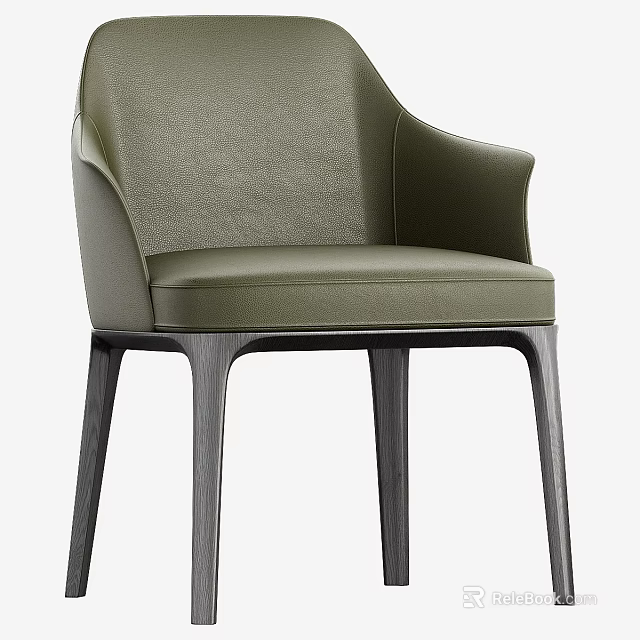 Modern Leather Dining Chair With Curved Backrest And Slim Wooden Legs Design 3d model 
