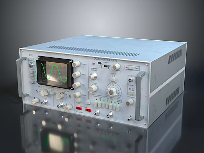 Vintage Blue Electronic Oscilloscope With Knobs Buttons And Waveform Screen 3d model
