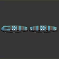 Blue And Black Toy Train Model With Multiple Cars Round Windows And Wheels