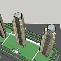 Urban High Rise Buildings With Central Green Space And Curved Roadway Design