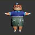 Chubby Cartoon Cat Chef Wearing Blue Shirt Green Striped Apron Shorts And Small Hat