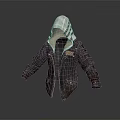 Dark Colored Hooded Jacket With Plaid Hood And Distressed Vintage Details