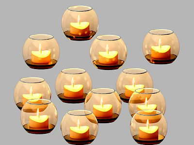 Multiple Round Transparent Glass Candle Lamps With Lit Candles For Decoration 3d model