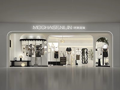 Modern Elegant Clothing Store Interior With Mannequins Clothing Displays And Decorative Lighting 3d model