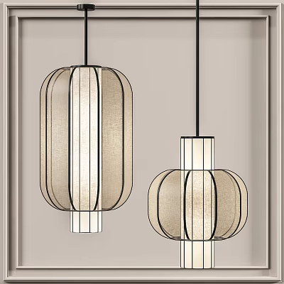 Modern Hanging Lanterns with Beige Fabric Striped Design for Indoor Interior Decoration 3d model