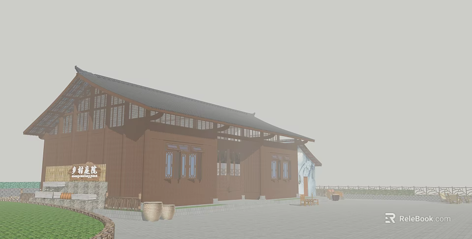 Traditional Chinese Garden Landscape Design With Glazed Tiles And Wooden Structure 3d model 