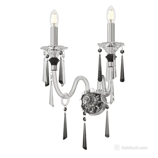 Elegant Crystal Wall Sconce With Double Lights Chrome Base And Decorative Pendants 3d model