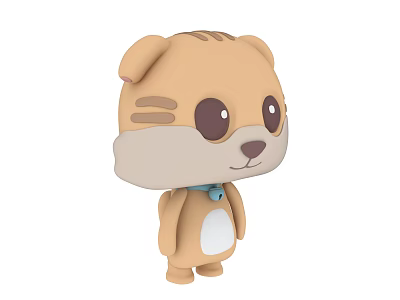Cute Cartoon Style Brown And White Plush Toy With Big Eyes And Blue Bow Tie 3d model