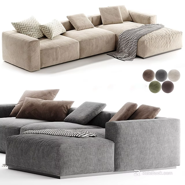 Comfortable Sectional Sofa With Decorative Pillows Soft Throw Blanket And Neutral Color Options 3d model
