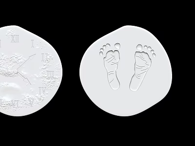 Circular White Decorative Ornament Set With Roman Numerals Patterns And Footprints Design 3d model
