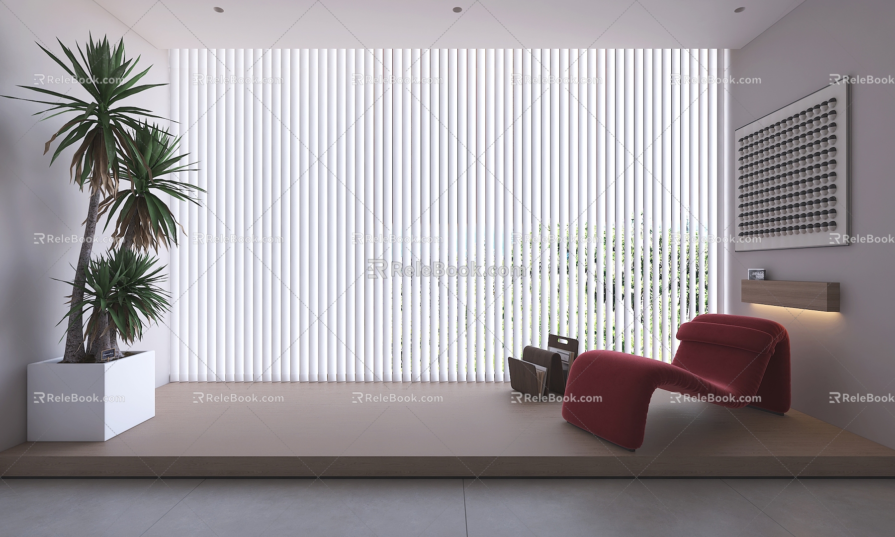 Modern venetian blinds curtain dream curtain green plant decorative painting leisure chair 3d model