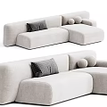 Light Beige Upholstered Sectional Sofa with Plaid Pillow Round Cushions Modern Style