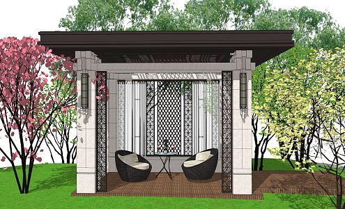 Modern Gazebo Landscape Gazebo Outdoor Leisure Table and Chair 3d model