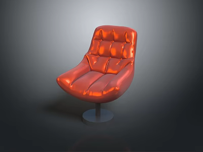 Stylish Red Padded Modern Chair With Curved Design And Metal Base 3d model