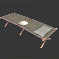 Industrial Equipment Portable Cot With Canvas Surface Wooden Legs And Gray Pillow