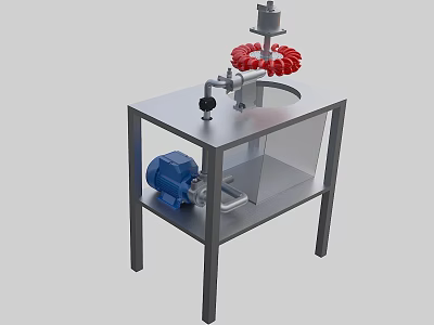 Industrial Processing Equipment With Blue Pump Red Coil And Stainless Steel Frame Stand 3d model