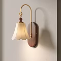 Modern Wall Lamp With Wooden Backplate Brass Finish And Petal Shade