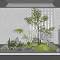 Indoor Miniature Garden Landscape With Stones Green Plants Trees Sand And Gray Walls