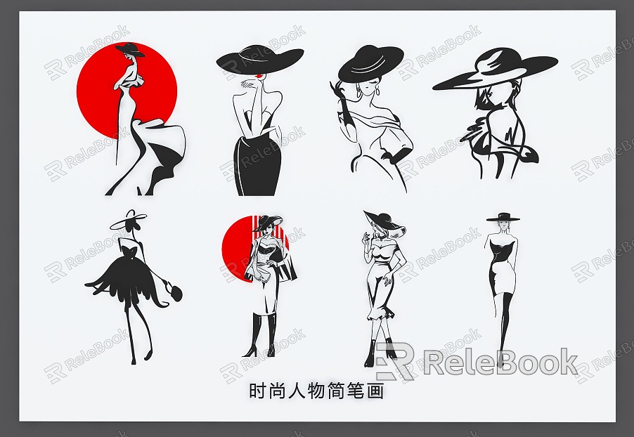 Hand-painted fashion figure woman illustration line line drawing engraving carving model