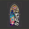 Gothic Stained Glass Window With Colorful Intricate Patterns Ornate Arch And Decorative Columns