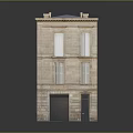 Three Story Brick Building with Classic Windows Red Door and Blue Roof