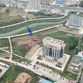 Aerial Planning of High Rise Buildings with River Green Space Parking Lot and Plaza